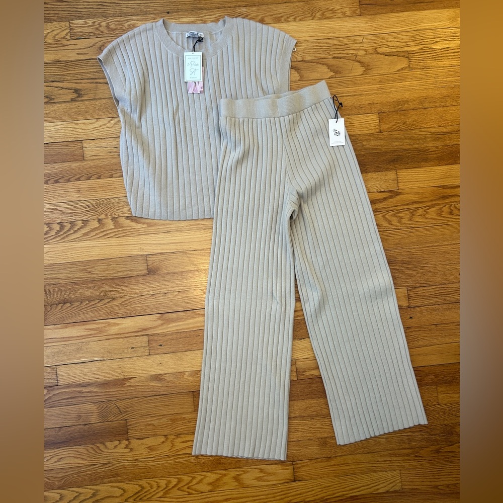 Sincerely Jules Beige Ribbed Set